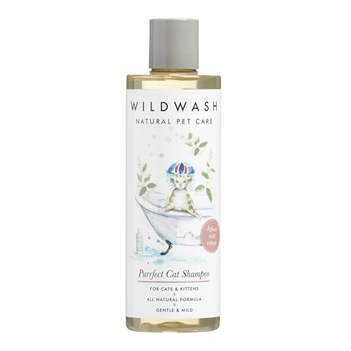 WildWash Purrfect Katzen-Shampoo mit zusätzlicher Katzenminze, 250 ml, Macht das Baden Spaß, verleiht stumpfem Haar Glanz und Leuchtkraft, natürlich, sulfat- und parabenfrei für empfindliche Haut