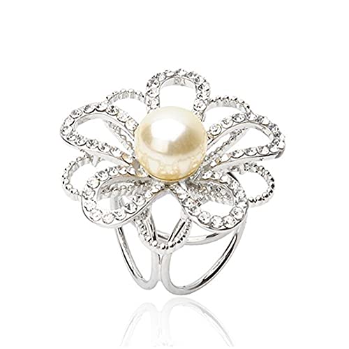 Brosche Pin Damen Mode Hohle Blume Faux Gold Toned Schal Ring Schnalle Clip Gold Abzeichen (Color : White)