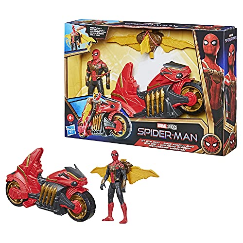 Hasbro Marvel Spider-Man Figur mit Flügeln und Web Bike Fahrzeug, vom Spider-Man Film inspiriert, F1110, Multi