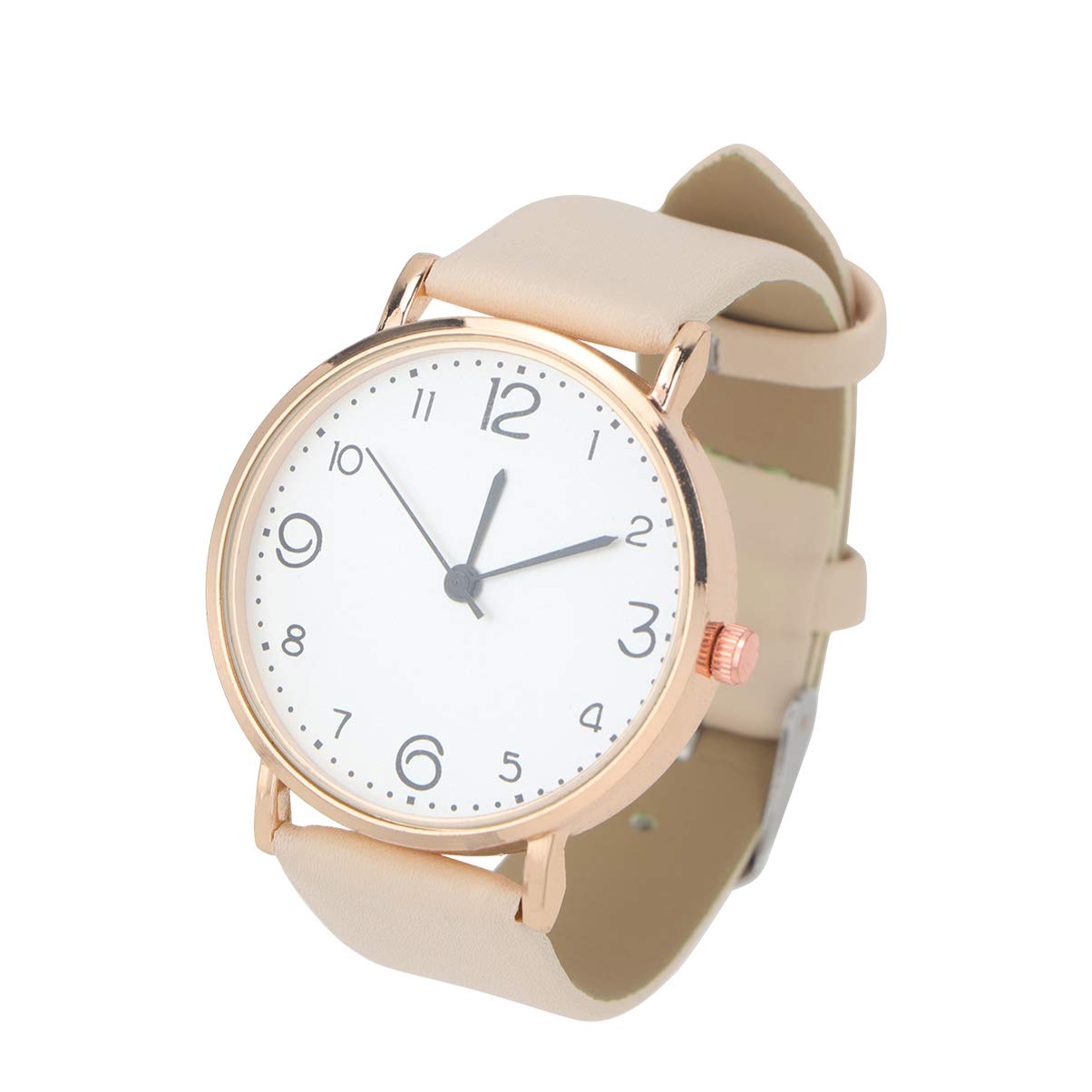 NICERIO Mädchen-Armbanduhr, Quarz-Armbanduhr für Damen – Mini-Lederarmband, weißes Zifferblatt, Quarz-Damenuhr, klassische runde Uhr für Mädchen, Damen (weiß und beige, zufällige Stile),