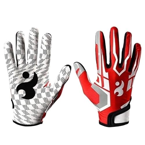 DFJOENVLDKHFE Atmungsaktive, rutschfeste Vollfinger-Baseball- und American-Football-Handschuhe aus Silikon mit verstellbarem Handgelenk (Color : Red, Size : L)