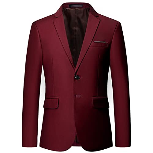 LYPOCS Herren Blazer Mode Herren Casual Business Sakko Anzug Jacke Leichter Slim Fit Zwei-Knopf-Sportmantel,6XL, Wine Red