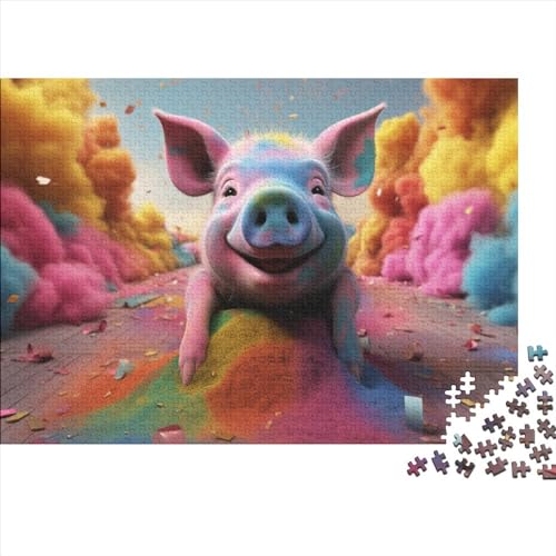 Hölzern Puzzle Buntes Schwein 1000 Piece Puzzle for Adults and Children Aged 14 and Over, Puzzle with Animal 1000pcs (75x50cm)