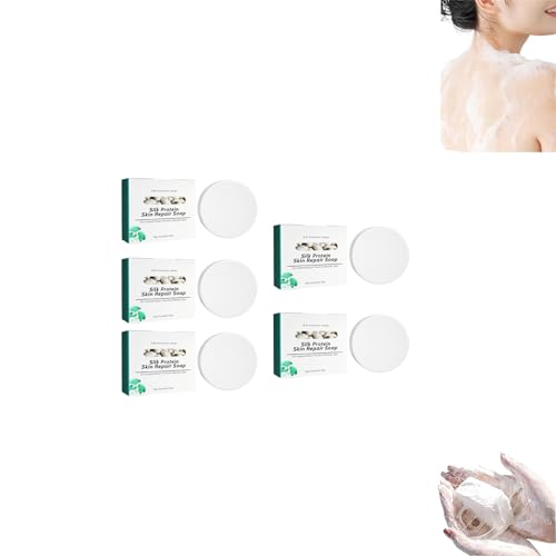Sumzg Collagen Milk Whitening Soap, Skinferm Silk Protein Whitening Soap, Seidenprotein-Peeling- und Aufhellungsseife, festigt und hellt Ihren Teint für Körper- und Gesichtshaut auf (5PCS)
