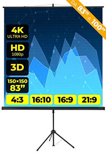 Bildschirm Provis Stativ (83 Zoll) 150 cm (150 x 150) Format 4:3 16:9 16:10 Leicht 1 Meter und halber Bildschirm Projektion 1 m Projektor Videoprojektor 2 m 4K HD