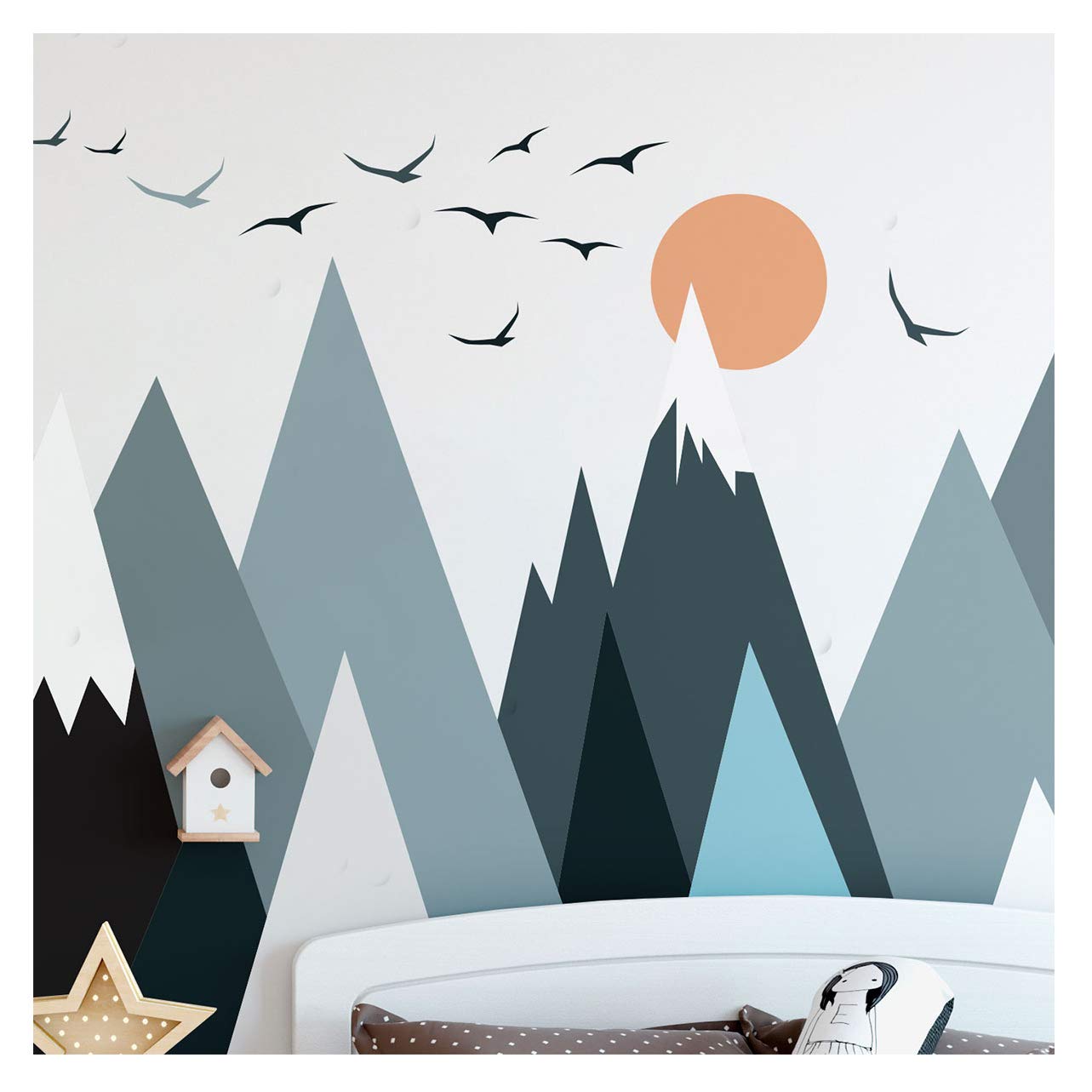 Ambiance-Aufkleber Skandinavische Parka Mountains Wandtattoos, DIY-Wohnkultur, abziehbare Aufkleber zum Abziehen und Aufkleben, wasserdichte und selbstklebende Wandkunst - 115 x 230 cm