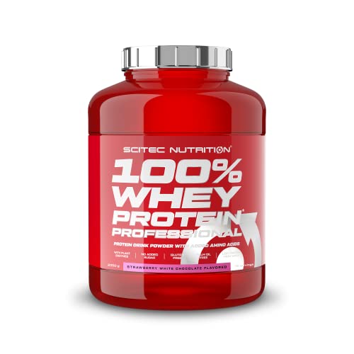 Scitec Nutrition 100% Whey Protein Professional mit extra zusätzlichen Aminosäuren und Verdauungsenzymen, glutenfrei, 2.35 kg, Erdbeere - Weiße Schokolade
