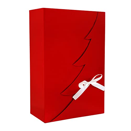 Premium Rote Weihnachtsbaum Geschenkbox – 24 Stk – 30x20x10 cm | Eingetragenes EU-Design | Satinband | Nachhaltige Verpackungslösung