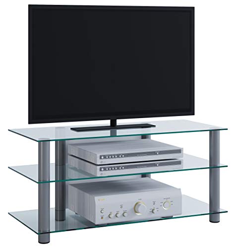VCM TV Rack Lowboard Konsole LCD LED Fernsehtisch Möbel Bank Glastisch Tisch Schrank Aluminium Klarglas "Netasa"