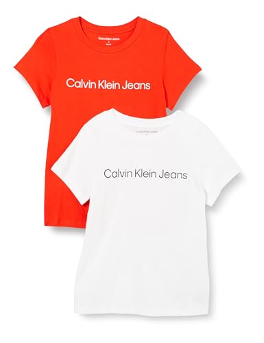 Calvin Klein Jeans Women's INSTITUTIONAL LOGO 2-PACK TEE S/S T-Shirts, Fiery Red/Bright White, XXL