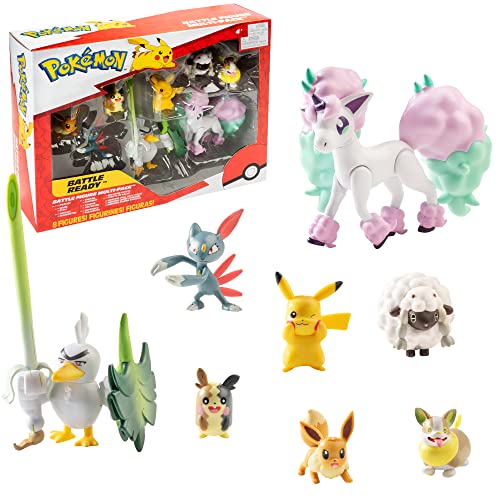 Pokémon Battle Figure Multi Pack Toy Set, 8 Teile – Generation 8 – Enthält Pikachu, Eevee, Wooloo, Sneasel, Yamper, Ponyta, Sirfetch'd & Morpeko – ab 4 Jahren