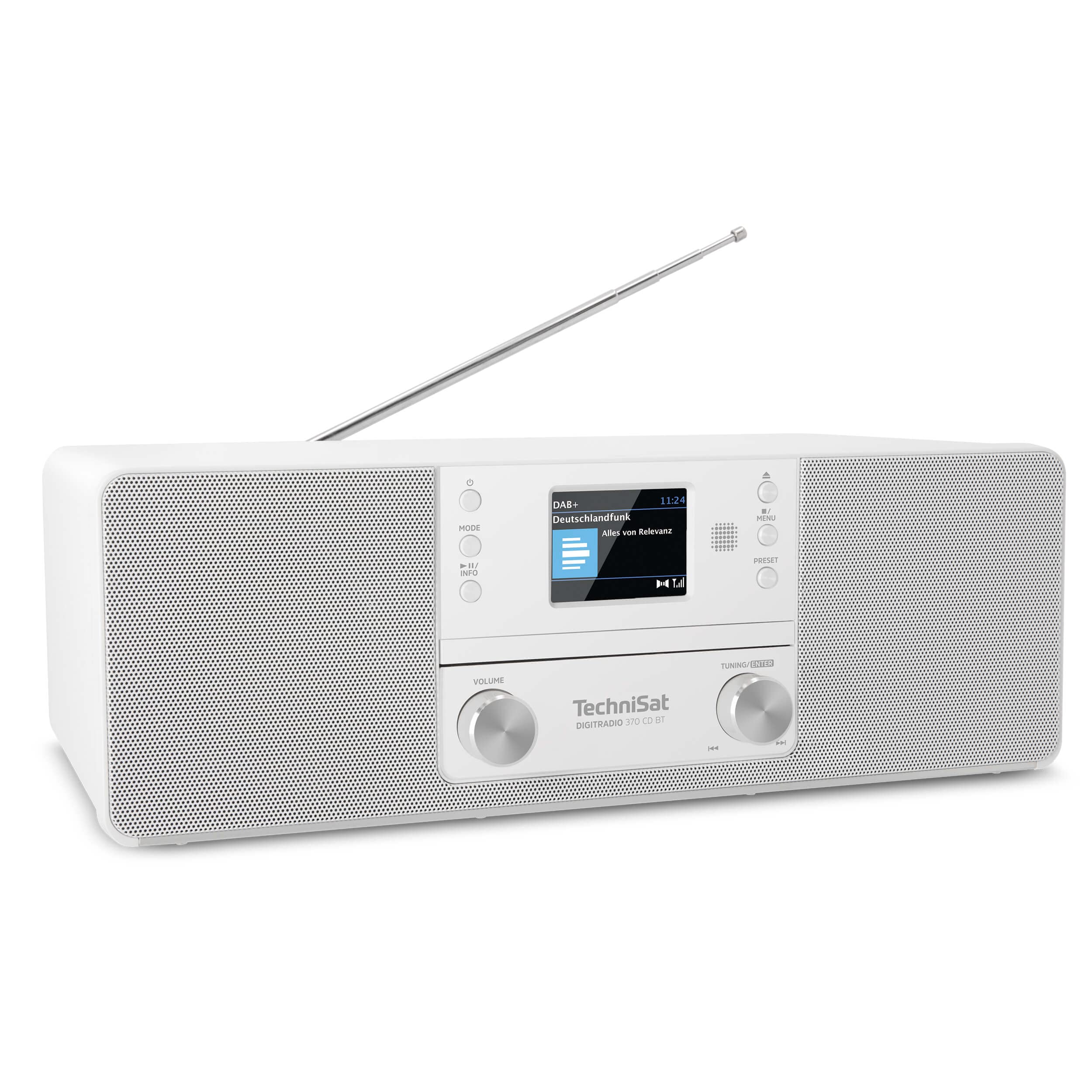 TechniSat DIGITRADIO 370 CD BT - Stereo Digitalradio (DAB+, UKW, CD-Player, Bluetooth, Farbdisplay, USB, AUX, Kopfhöreranschluss, Kompaktanlage, Wecker, 10 Watt, Fernbedienung) weiß