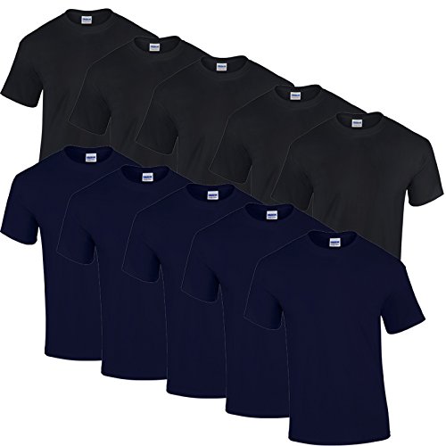 Gildan 10 T Shirts Heavy Cotton M L XL XXL Diverse Farben auswählbar (5XL, 5schwarz/5navy)