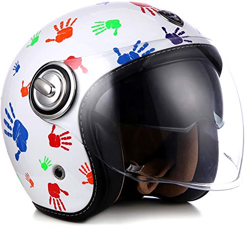 SOXON® SP-888 „Color Hands“ · Jet-Helm · Motorrad-Helm Roller-Helm Scooter-Helm Moped Mofa-Helm Chopper Retro Vespa Vintage · ECE 22.05 Sonnenvisier Schnellverschluss SlimShell Tasche M (57-58cm)