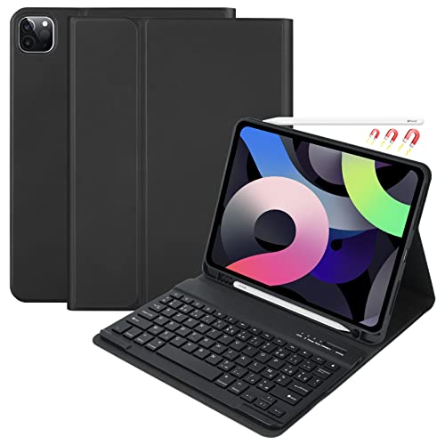Tastatur für iPad Air 5 2022/Air 4 2020, Schutzhülle für iPad 10.9 2020 mit Tastaturhülle Französisch, für iPad Pro 11 2021/2020/2018, abnehmbare Bluetooth-Tastatur und Hülle mit Nut (schwarz)