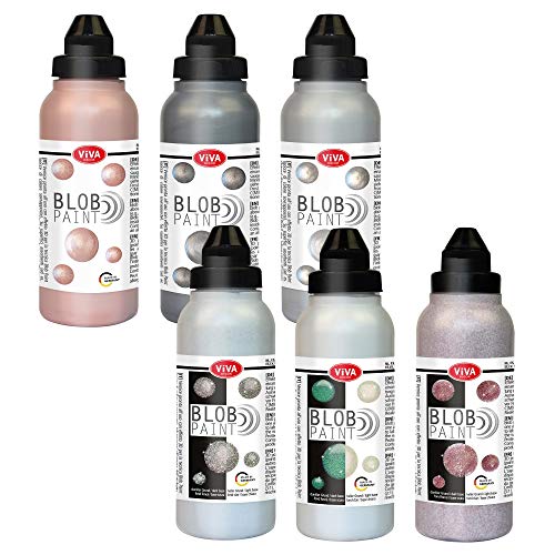 Viva Decor Blob Paint Set (Sparkling Rose, 6 x 280 ml) - gebrauchsfertiges Acrylfarbe Set für Blob Painting Dot Painting Art - Dotting Tool für Leinwand, Mandala