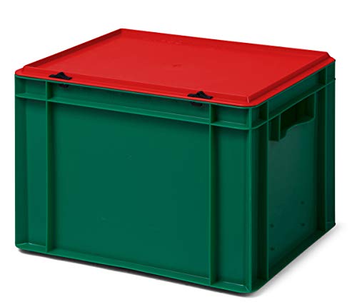 1a-TopStore Aufbewahrungsbox Weihnachts-Edition grün mit rotem Deckel, 40x30x27,7 cm, aus hochwertigem Kunststoff