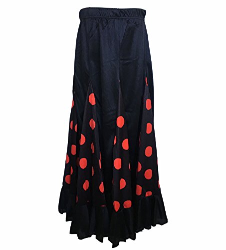 La Señorita Flamenco Rock Kinder Spanische Kleider schwarz mit roten Punkten (Größe 6, 104-110, Länge 60 cm)