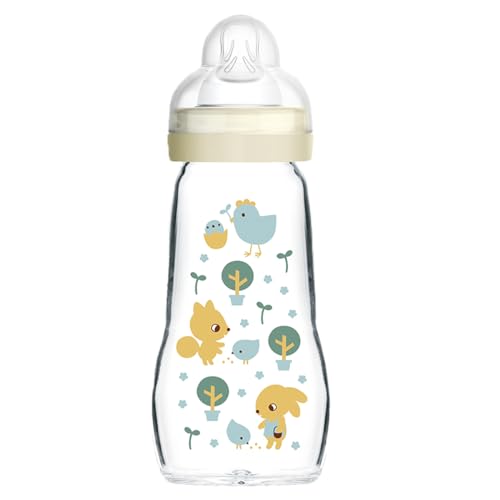 MAM Feel Good Glasflasche, 1er Pack (1 x 260 ml), MAM Flasche mit mittlerem Durchfluss MAM Sauger, Newborn Essentials, MAM Babyflaschen ab 2+ Monaten blau