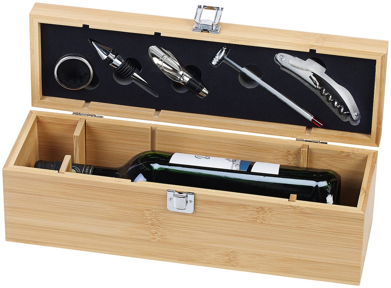 Carlo Milano Wein Geschenkbox: 6-teiliges Sommelier-Set in edler Geschenkbox für 1 Weinflasche (Wein Geschenkkiste, Weinkiste, Geschenkverpackung)