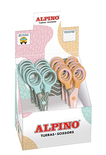 Exposant 12 Ciseaux Pastel Alpino | Idéal pour l'école et l'artisanat | Ciseaux aux couleurs pastel et aux formes originales
