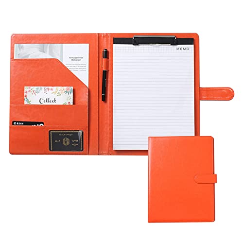 BLUNOA Schreibmappe A4 Konferenzmappe Aus PU Leder Dokumentenmappe Ringbuch Mit Dokumentenfächern Stiftehalter Und Magnetverschluss Für Damen Herren (Color : Orange)