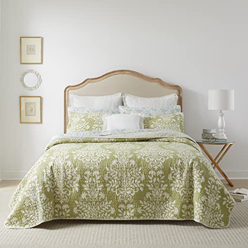 Laura Ashley Rowland Collection Bettwäsche-Set, 100 % Baumwolle, wendbar, für alle Jahreszeiten, mit passendem Sham(s), vorgewaschen für zusätzlichen Komfort, Doppelbett, Salbeigrün