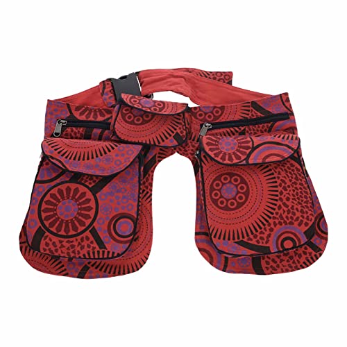 Doppel Bauchtasche Sidebag Gürteltasche Festivaltasche Hippie Goa Hüfttasche Hipbag, Farbe:Rot