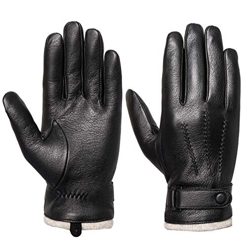 Acdyion Herren Winter Lederhandschuhe Touchscreen geeignet Wollfutter Handschuhe aus Echtleder, Schwarz, (L)