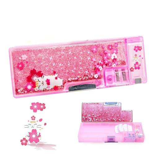 GSJNHY Multifunktionsmäppchen Treibsand-Federmäppchen for Mädchen, großes Fassungsvermögen, Cartoon-Bleistiftbox, rosa Stiftbox, Schulbedarf (Color : D)