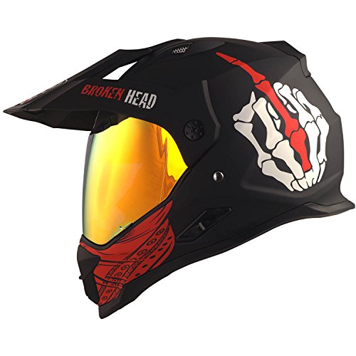 Broken Head Street Rebel rot Motocross-Helm Set mit Rot verspiegeltem Visier | Enduro-Helm - MX Cross-Helm mit Sonnenblende - Quad-Helm (M 57-58 cm)