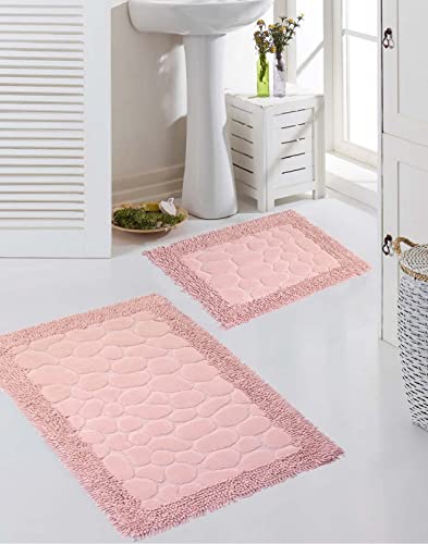 Teppich-Traum Badezimmerteppich Set 2 teilig Steinoptik rutschfest & waschbar rosa Größe 50x60cm + 60x100 cm