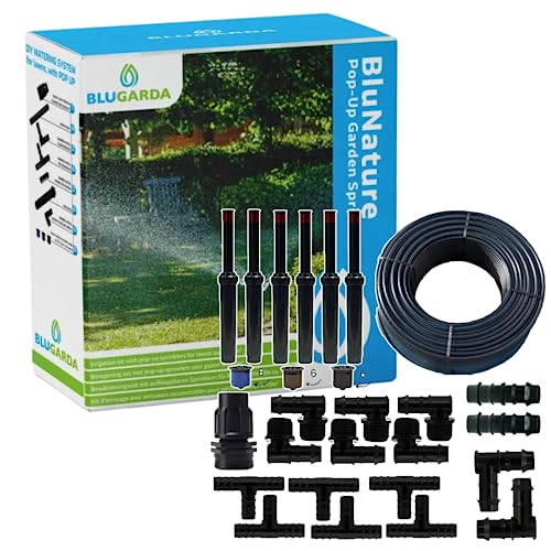 BluGarda - BluNature Pop-Up Bewässerungssprinkler für den Garten - Rasenbewässerung Sprinklersystem Kit - Pop-up Sprinkler mit Sprühköpfen Set für Rasenflächen bis zu 70m2