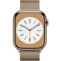 Apple Watch Series 8 (GPS + Cellular) - 45 mm - Gold, Edelstahl - intelligente Uhr mit Milanaise Armband - Handgelenkgröße: 150-200 mm - 32GB - Wi-Fi, LTE, Bluetooth, UWB - 4G - 51,5 g (MNKQ3FD/A)