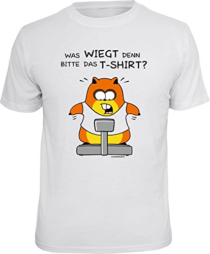 Fun T-Shirts für Männer Bedruckt - was wiegt denn Bitte das T-Shirt - Herren Shirt Weiss lustiges Geschenke-Set mit Spassvogel-Urkunde