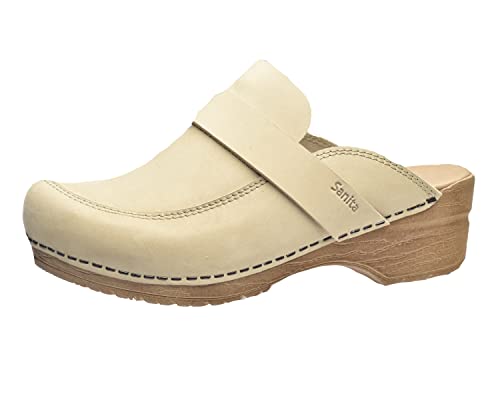 Sanita | Knaus Offener Clog | Original handgemachte, Flexible Leder Clogs für Damen | Anatomisch geformtes Fußbett mit weichem Schaum | Beige | 37 EU