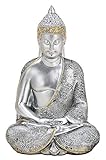 NAMENLOS Thai Buddha-Figur, meditierend, Silber | Dekofigur, Skulptur, Statue, Deko-Artikel, H 21 cm