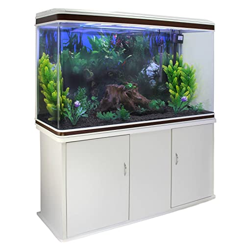MonsterShop Aquarium Starter Komplettset Aquarium mit passendem Unterschrank inklusive Kies Aquarium-Hintergrund Weiß 43.5cm H x 120.5cm L x 39cm B