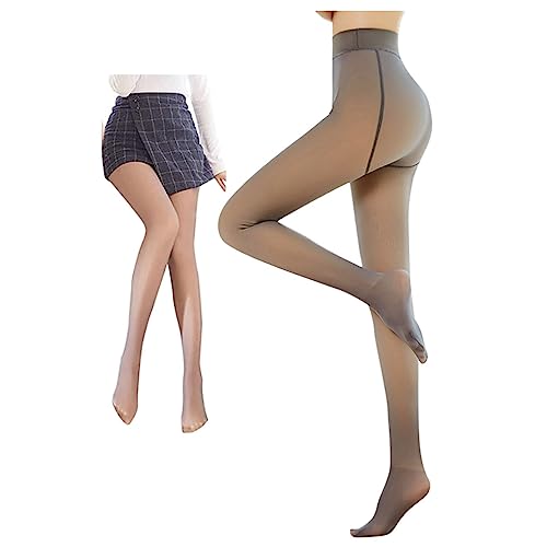 Damen Strumpfhosen Plüschstrümpfe Perfekt Beine abnehmen Gefälschte durchscheinend Warm Fleece Pantyhose -wärmende Thermo strumpfhose für Damen,Thermo verdickte Leggings (Kaffee-320g)