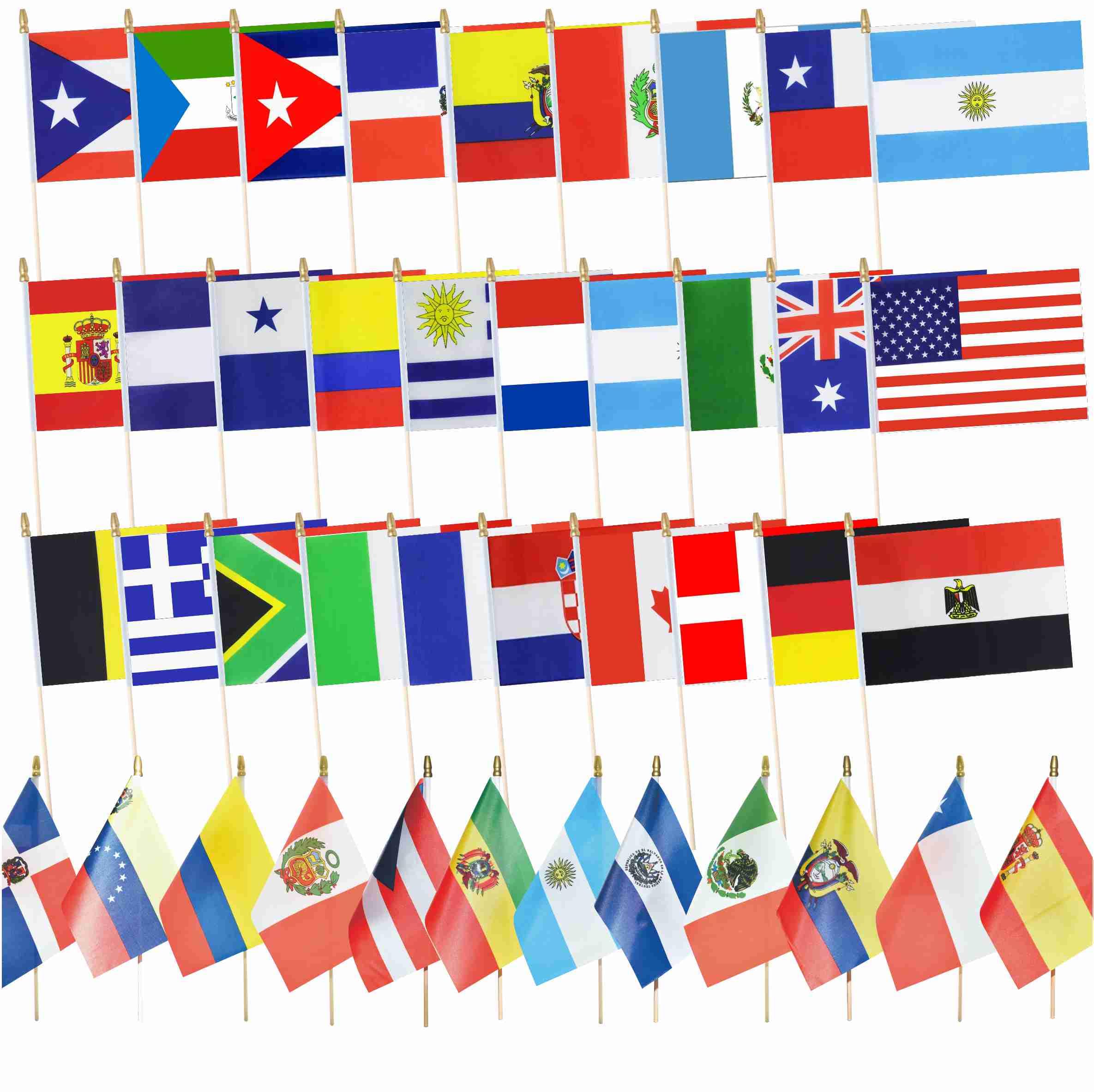 Fisottry 228 Länder, kleine Flaggen auf Holzstab, Mini-Handflagge, Dekorationen