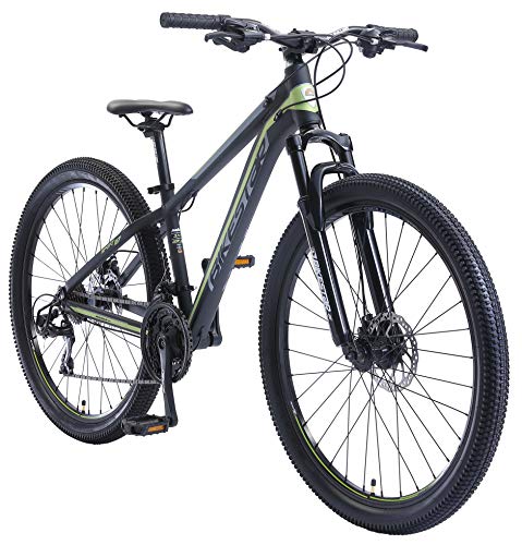BIKESTAR Hardtail Aluminium Mountainbike Shimano 21 Gang Schaltung, Scheibenbremse 27.5 Zoll Reifen | 14 Zoll Rahmen Alu MTB | Schwarz Grün