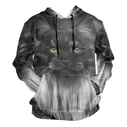 PUXUQU Herren Hoodie Sweatshirt Maine Coon Katze Langarm Pullover Hooded Hoody mit Taschen