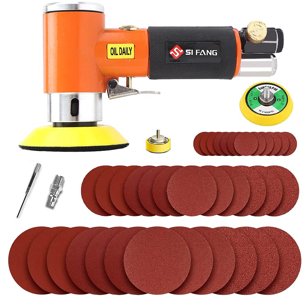 SI FANG Mini-Exzenterschleifer-Set, Luftschleifer, Hochgeschwindigkeits-Schleifmaschine, Werkzeuge für Feinschliff und Polieren (Orange)