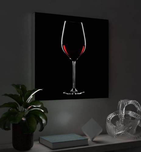 MyMaxxi - Pixlip Poster Weinglas Wandbild Design Wand Dekoration, Foto schwarz rot Leuchtrahmen - Glas, 60x84 cm, Rahmen: nur Druck
