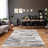 carpet city Teppich Wohnzimmer - Stein-Optik 120x170 cm Grau Meliert - Moderne Teppiche Kurzflor