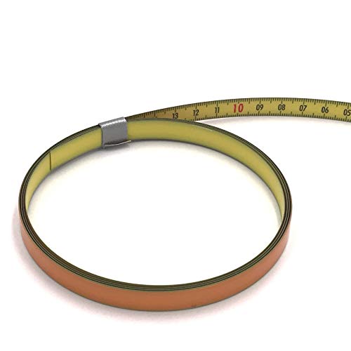 Skalenbandmaß - Stahl, gelb mit Polyamidbeschichtung mit Selbstklebefolie - Bezifferung von rechts nach links - Breite: 13mm, mit Duplexteilung von 0,3m bis 2m (2.0m) - Gehrungsband Anschlagband