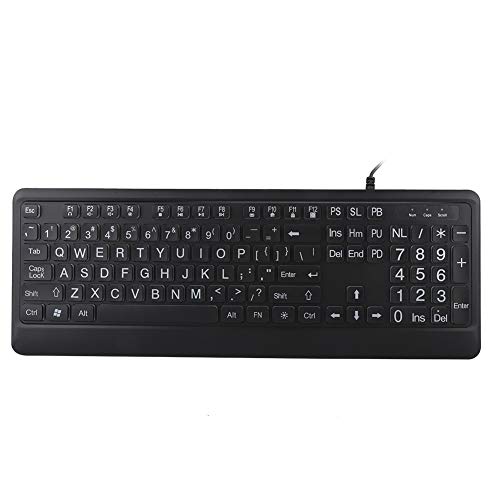 Goshyda USB Multimedia LED Tastatur, Große Verdickte Schrift 12 Multimedia-Steuerungen Komfortable Anti-Rutsch-Textur Tastatur für ältere Menschen