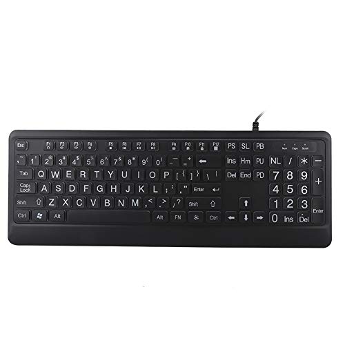 Goshyda USB-Multimedia-LED-Tastatur, große verdickte Schrift 12 Multimedia-Bedienelemente Komfortable rutschfeste Textur-Tastatur für ältere Menschen