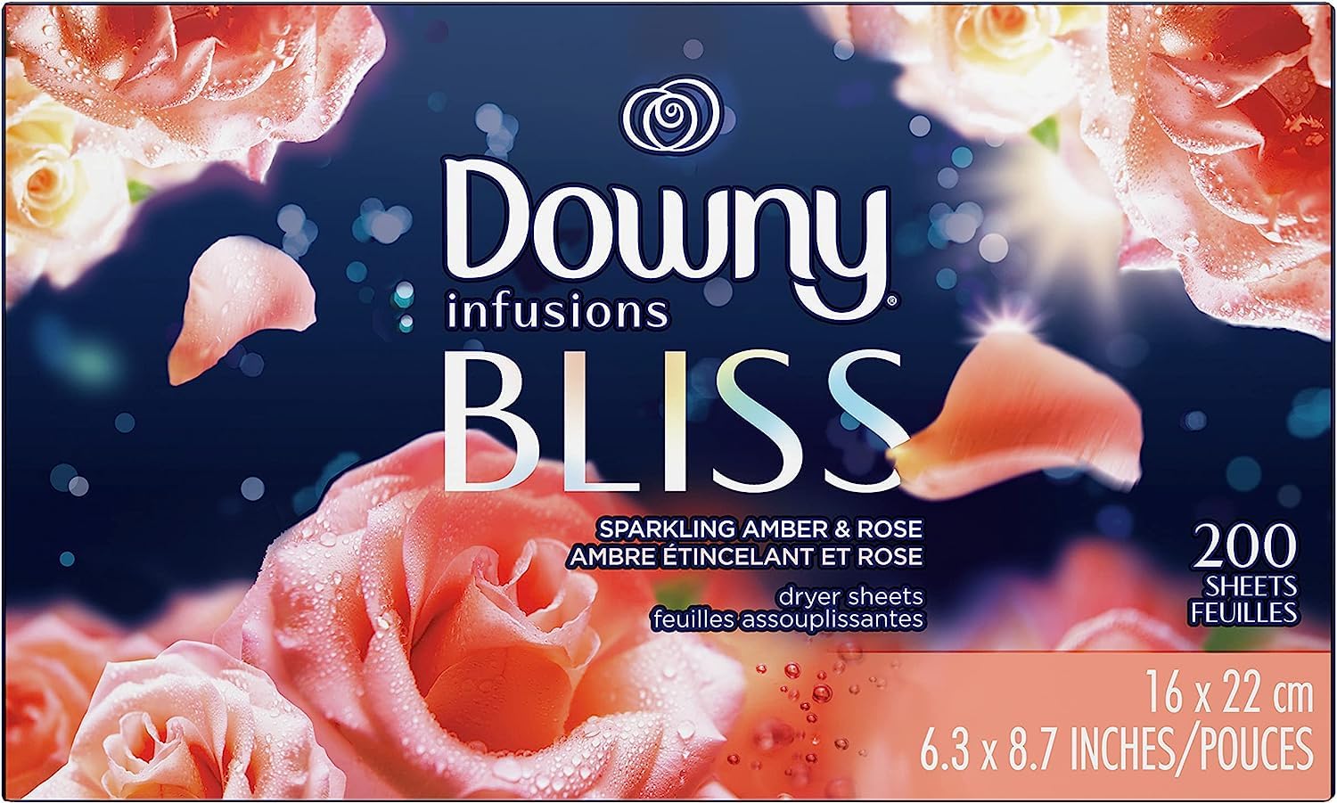 Downy Infusions Bliss Trocknertücher (Sparkling Amber and Rose Scent) 200 Stück Wäsche Trocknerblätter Count - 16 x 22 cm / 6,3 x 8,7 Zoll