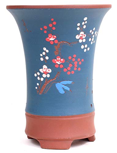 Bonsai - Kaskadenschale 23 x 17,5 Ø cm, blau-braun, mit Motiv, 50925